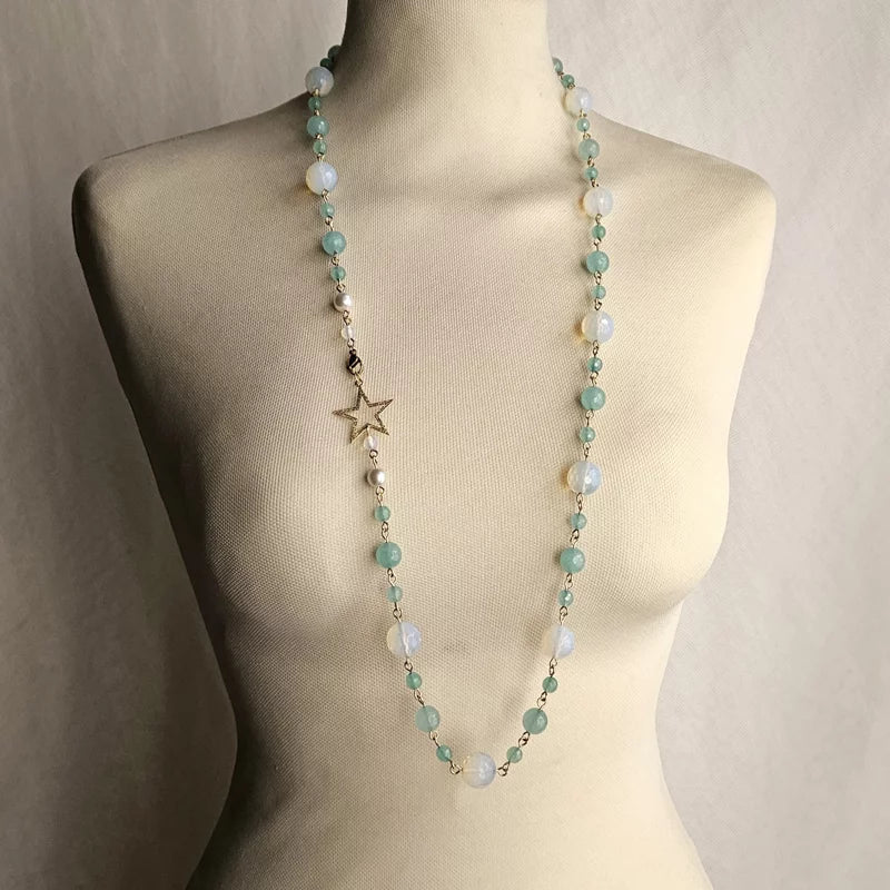 Collana con Pietre di Luna e Stella a Fascia Diamantata