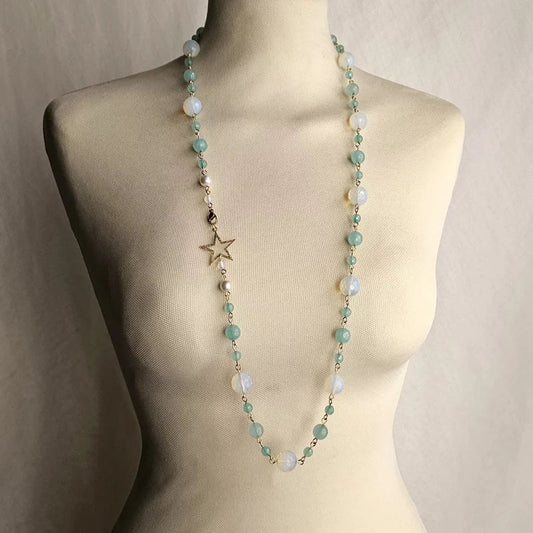 Collana con Pietre di Luna e Stella a Fascia Diamantata