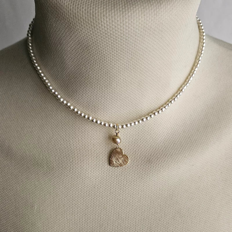 Girocollo Choker con Perline e Pendente a Cuore