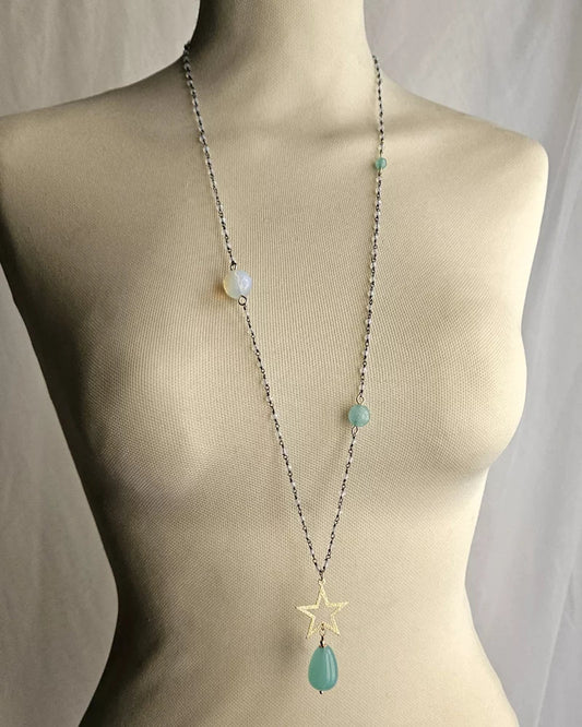Collana Rosario Perline Colorate con Pietra di Luna e Stella